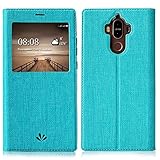Feitenn Huawei Mate 9 case Premium Leather PU Flip Wallet Case with View Window Stand Kicstand Card Holder Magnetic Closure TPU bumper full cover slim Leather Case for Huawei Mate 9 (Blue)