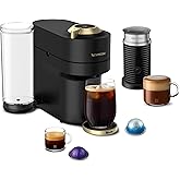 Nespresso Vertuo Pop+ Deluxe Coffee Machine with Frother, Matte Black Gold | Deluxe coffee and espresso maker by De'Longhi with 37 fl. oz. side tank. Aeroccino3 bundle for hot or cold milk foam.