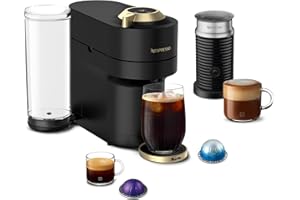 Nespresso Festive Vertuo Pop+ Deluxe Coffee and Espresso Maker by Breville with Milk Frother, Matte Black Gold