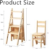 Earnmore Solid Wood 4-Step Folding Library Ladder Chair Stool Brown view 4
