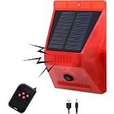 HULPPRE Solar Outdoor Motion Sensor Alarm,130db Loud Siren Lamp Noise Maker | 4 Working Modes Strobe Light with Remote,Say Goodbye to The Unwanted Explorers