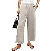 vinglam Women's Pure Linen Cropped Pants with 4 Pockets Capri Wide Leg Trousers 100% Linen Loose Fit