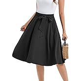 Bbonlinedress Womens Vintage Summer Casual A-line Midi Skirt Elastic Wide Waist Flared Skirt with Belt