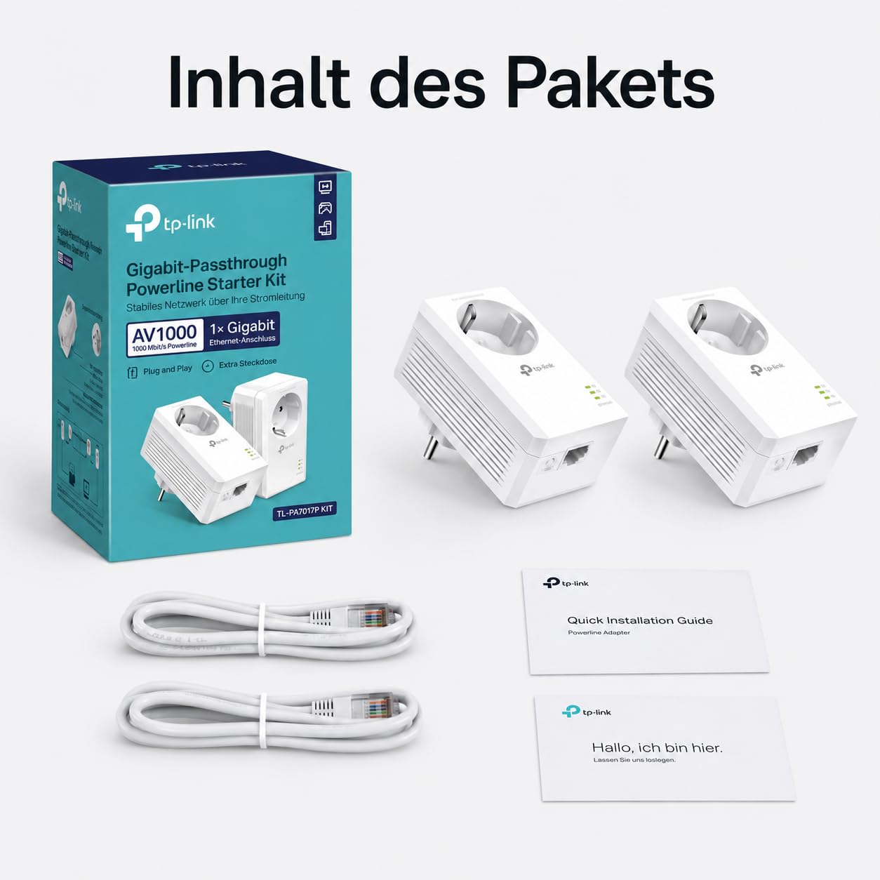 TP-Link Powerline Adapter Set TL-PA7017P KIT(1000Mbit/s, mit Steckdose, Gigabit-Port, Plug&Play, Kompatibel mit HomePlug AV/AV2 Powerline Adaptern, Ideal für Media-Streaming) 7