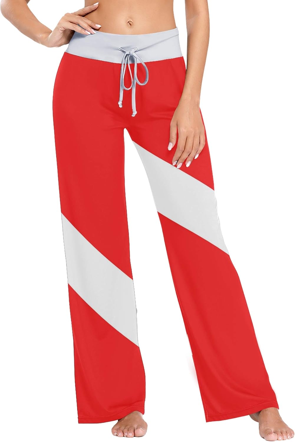Women's Pajama Pants, Red Flag with Diagonal Stripe Sleepwear Pants
