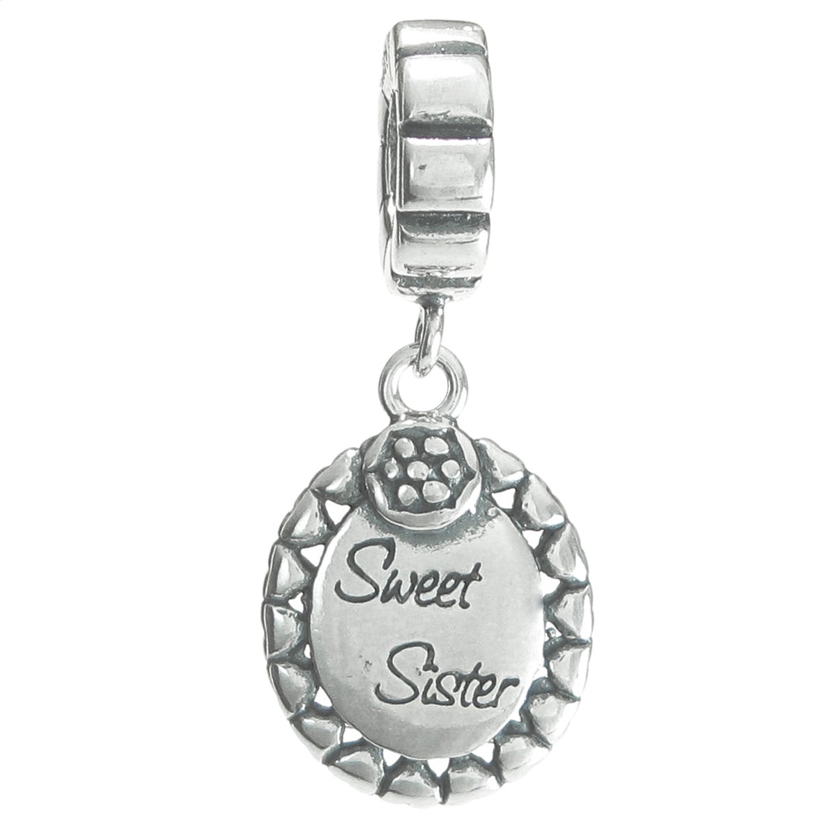 Queenberry Sterling Silver Oval Sweet Sister Plaque European Style Dangle Bead Charm