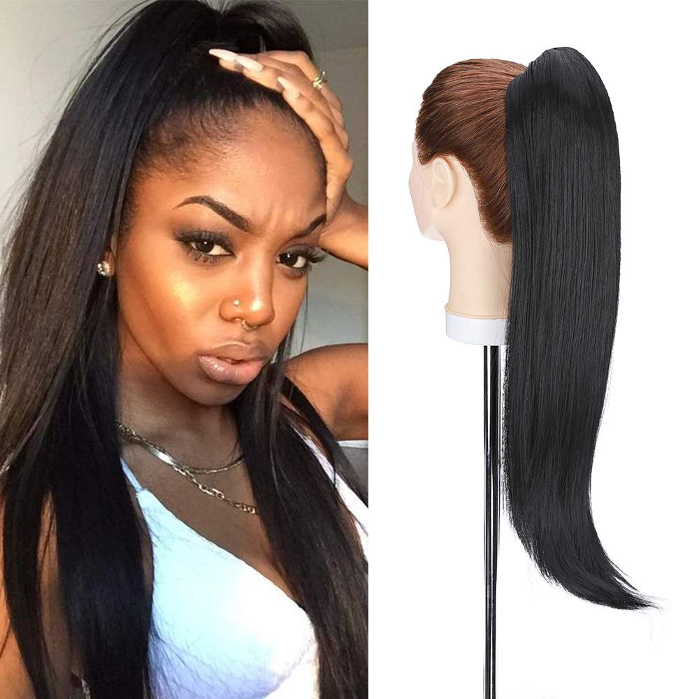 22inch Long Curly Ponytail Extension Jaw Claw on Pony Tail Clip In Hair Extensions Wavy Hairpiece #Jet Black