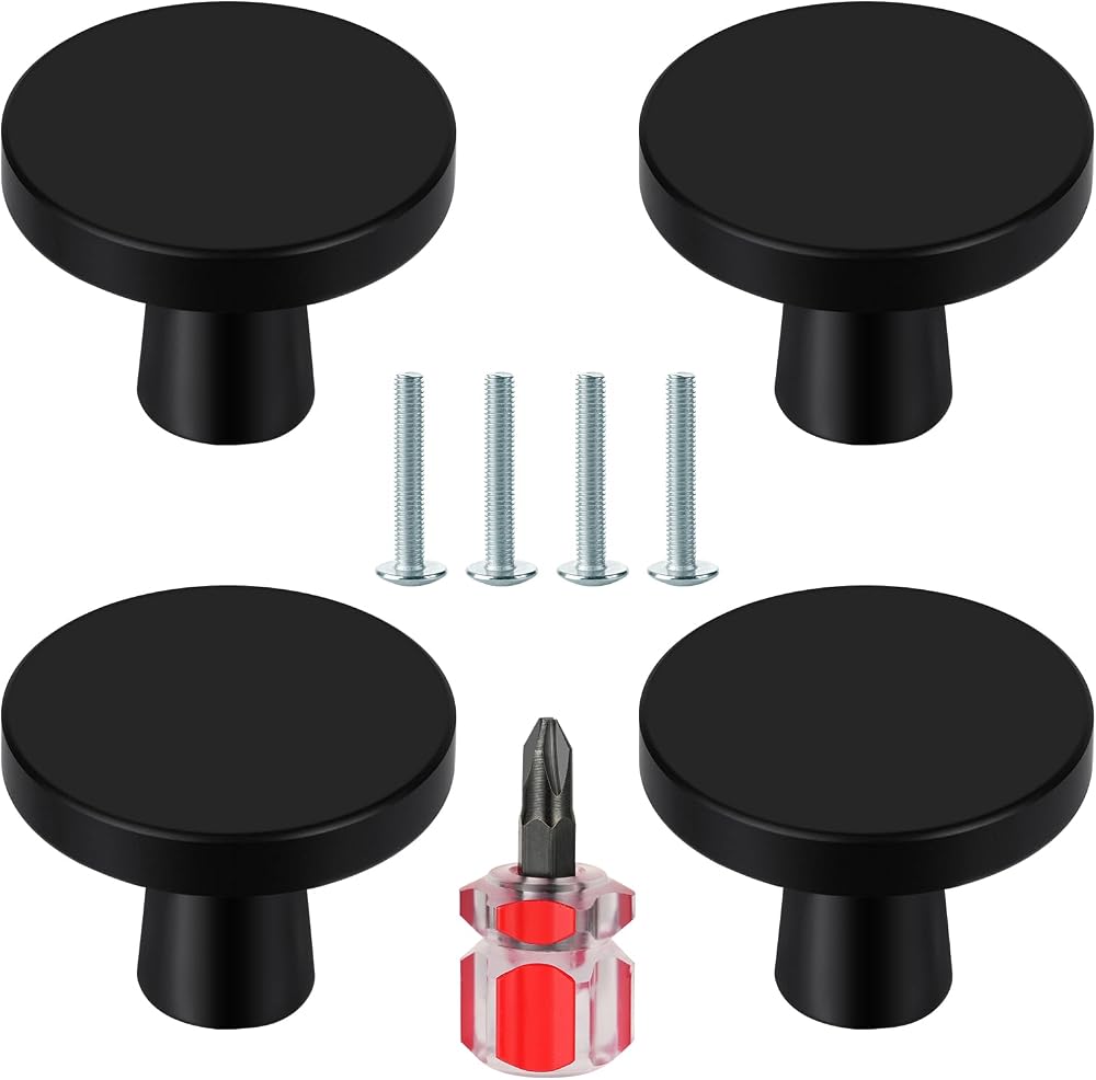 Ainiv 4 Pcs Black 30mm Mushroom Cabinet Knobs with Screws Aluminum Alloy