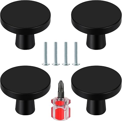 Ainiv 4 Pcs Black 30mm Mushroom Cabinet Knobs with Screws Aluminum Alloy