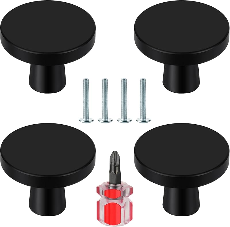 Ainiv 4 Pcs Black 30mm Mushroom Cabinet Knobs with Screws Aluminum Alloy