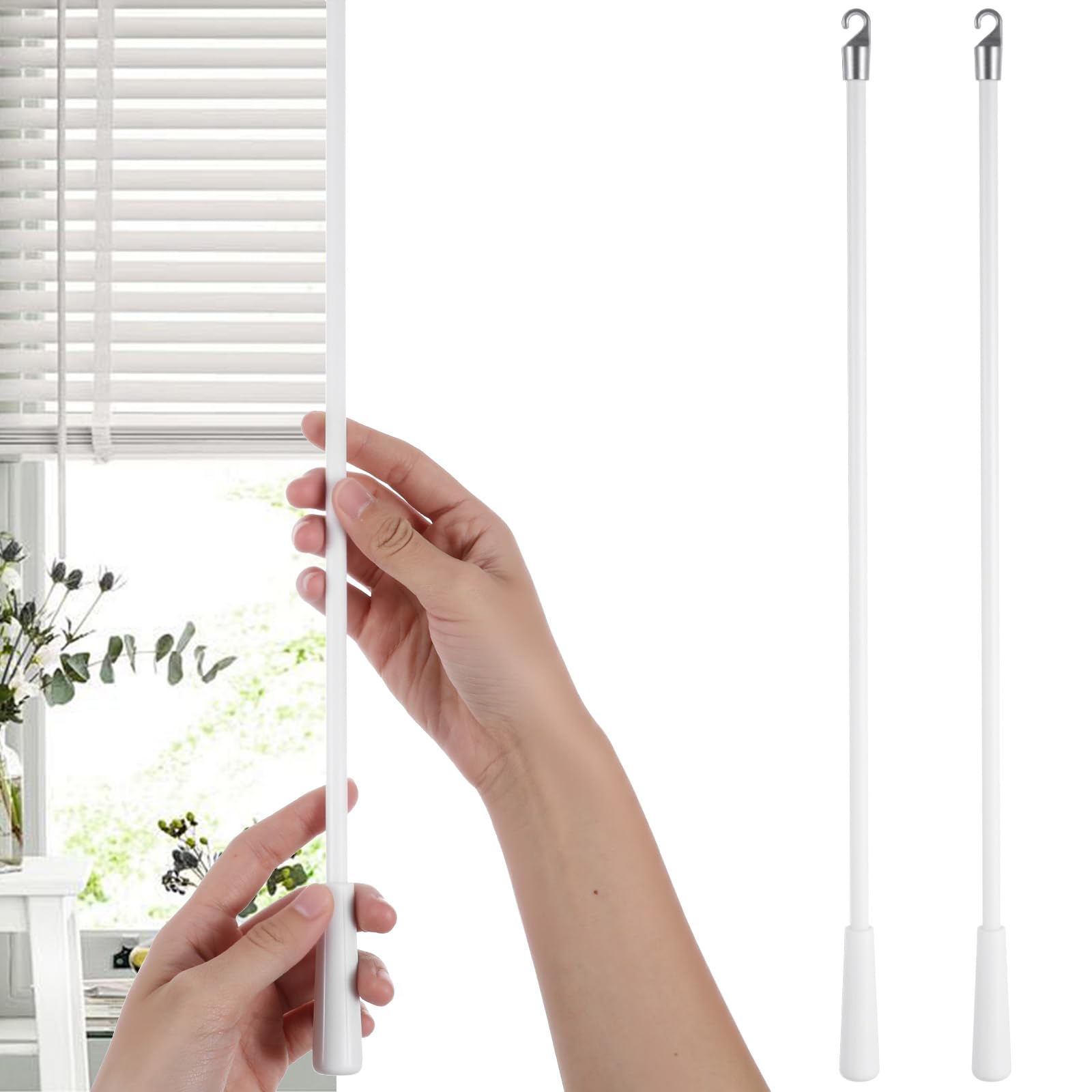 Photo 1 of 2 Pcs Blinds Stick Replacement Parts 17 Inches Iron Blind Wand Replacement with Hook White Tilt Wand Replacements Blind Rod to Open Blinds for Windows Curtain Door Shades Opener Accessory