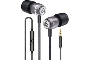 LUDOS Clamor Wired Earbuds in-Ear Headphones, 5 Years Warranty, Earphones with Microphone, Noise Isolating Ear Buds, Memory Foam for iPhone, Samsung, School Students, Kids, Women, Small Ears - Grey