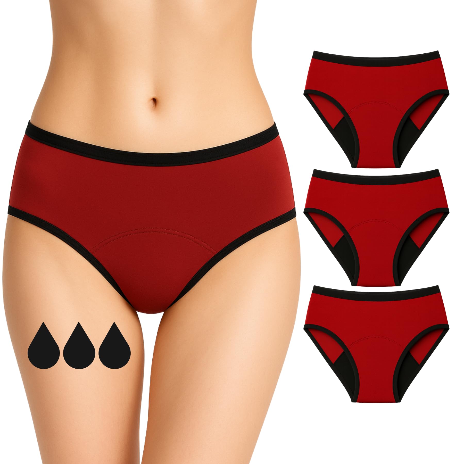 NoBlood Period Pants Heavy Flow for Women and Teenage Girls - Washable - Cotton - Eco-friendly - Menstrual Underwear - Absorbent Periods Undies - Womens Teens Girl (Red-Mohina-Pack, S)