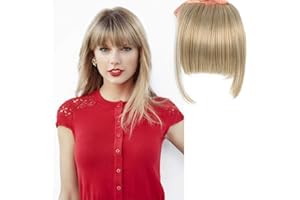 LEEONS Bangs Clip in Hair Extensions Front Neat Bang Fringe One Piece 6" Short Straight Hairpiece for Women Dark Ash Brown mix with Bleach Blonde(18/613#)