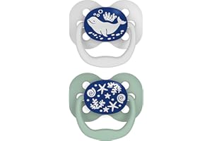 Dr. Brown's Advantage Glow-in-the-Dark Baby Pacifier, Fully Symmetrical Soother with Soft Silicone Bulb, Blue Ocean, 0-6m, BPA Free, 2 Pack