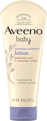 Aveeno Baby Calming Comfort Moisturizing Body Lotion with Relaxing Lavender & Vanilla Scents, Non-Greasy Baby Lotion, Natural Oatmeal & Dimethicone, Paraben- & Phthalate-Free, 8 fl. oz