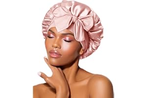 BONNET QUEEN Silk Bonnet for Sleeping Women Satin Bonnet Night Sleep Cap Wrap for Curly Hair with Adjustable Tie Band, Single Layer, Small, Cream Pink
