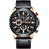 CRRJU Men's Watches, Business Casual Chronograph Quartz Waterproof Wristwatch Black Leather Strap Watch for Man