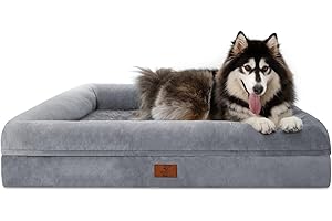Yiruka XL Orthopedic Dog Bed for Large Dogs, Big Waterproof Dog Bed with Removable Washable Cover, 4-Sides Removable Bolster Pet Couch Sofa with Non-Slip Bottom, Grey