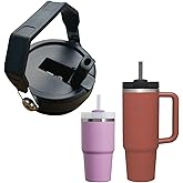 Acuewuja 2PC Replacement Leak Proof Tumbler Lid With Straw - Fit For Stanley NEW VERSION Iceflow Flip tumbler, Quencher H2.0 And Protour Quencher 30oz, 20oz Tumbler (Black, 20OZ AND 30OZ)