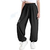 QBK 3T-14Years Girls Summer Lightweight Baggy Joggers with Pockets,Wide Leg Sweatpants Cinched Bottom Hip Hop Dance Pants