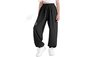 QBK 3T-14Years Girls Summer Lightweight Baggy Joggers with Pockets,Wide Leg Sweatpants Cinched Bottom Hip Hop Dance Pants