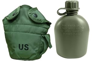 Military Outdoor Clothing Previously Issued U.S. G.I. 1 Quart Olive Drab Military Canteen Nylon Cover with Never Issued 1 Quart Olive Drab Canteen