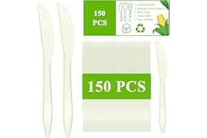 ANKS Compostable Knives, 150 Count 7.1in Disposable Knives, Made from Natural Corn Starch, Eco-Friendly, Heat Resistant Great for Party, Picnic, Dinner, Takeaway, Thick Solid, Heat Resistant