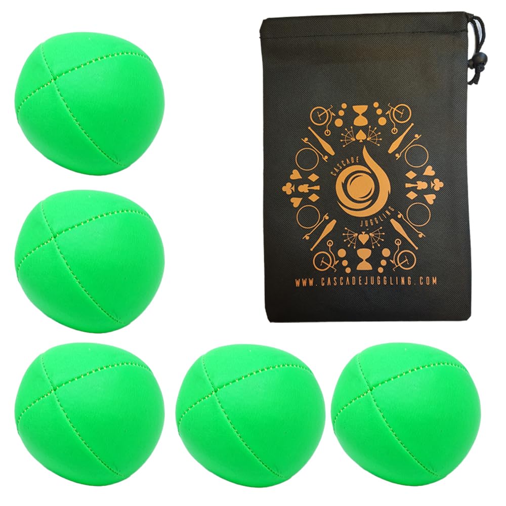 5 x Pro 115g Cascade Neon Classic Thud Juggling Balls & Bag - Set of 5 Juggling Balls (Green)
