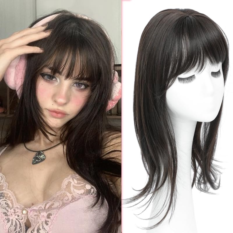 Photo 1 of gulagula Hair Topper 18 inch Hair Topper with Bangs 4"×5" Base Hairpieces for Women with Thinning hair