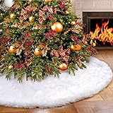 DegGod Christmas Tree Plush Skirts, White Pure Faux Fur Xmas Tree Skirt Mat Christmas Home Party Decorations Ornaments (30.7inches/78cm)