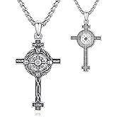 CRWENG Compass Cross Necklace for Men 925 Sterling Silver Celtic Crucifix Pendant Necklace Celtic Knot Cross Viking Jewely Gifts for Men Women