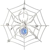 Matashi Silver Plated Christmas Tree Spider Ornament w Blue, Clear Crystals Lucky Hanging Decoration, Holiday Ornament Gift, Unique Spider Decor for Christmas & Halloween Party w Tinsel Legend Story