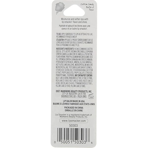 LIP SMACKER FLAVORED LIP BALM, FLAVORED MOISTURIZING, SMOOTHING SOFT SHINE, HYDRATING & PROTECTING FUN TASTY FLAVORS, CRUELTY-FREE & VEGAN – COTTON CANDY