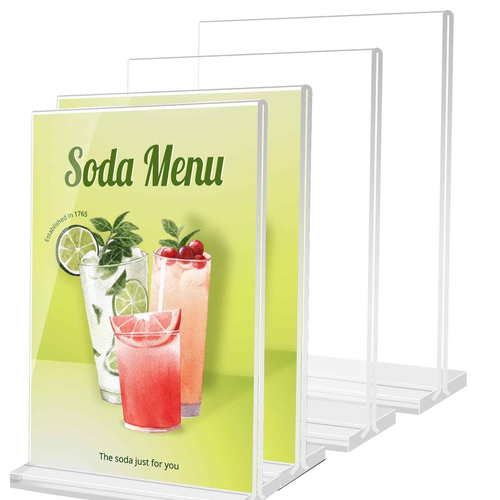 A4 Acrylic Sign Holder Clear Display Stand Vertical T Shape Menu Holder Double-Sided Desktop Display Holder Stands Table Sign with Stand for Leaflet Exhibition Office Document Wedding 4Pack