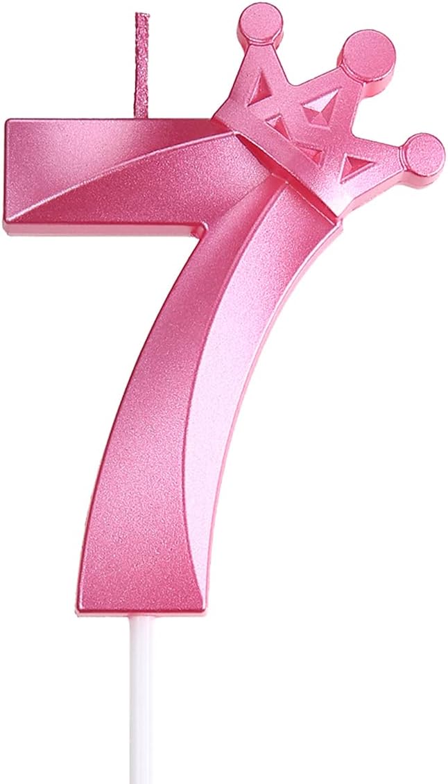Candles & Holders - 3.15 inch Pink 7 Birthday Candles,3D Crown Number 7 Cake Topper for Birthday Decorations
