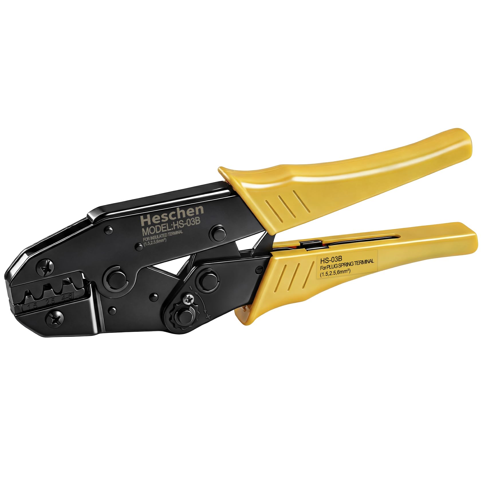 Heschen Ratchet Crimper Plier, HS-03B, Non-Insulated Terminals & Receptacle Crimping Tools, Use for 1.5-6mm² (15-10 AWG), Yellow