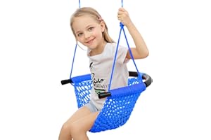 ROPECUBE Hand-Knitting Toddler Swing, Swing Seat for Kids with Adjustable Ropes, Little tikes Swings Set, for Outdoor Indoor, Playground, Backyard (Blue)