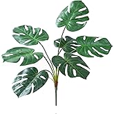 CXGS Artificial Tropical Monstera Palm Leaves Faux Turtle Leaf with Stems Fake Real Touch Palm Plants Leaves Adjustable & Realistic Dark Green Foliage for Vase Party Flower Arrangement Wedding Decor