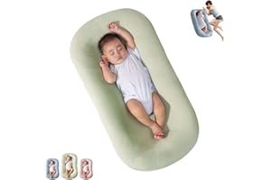 Saanerueen Baby Lounger Pillow for Newborn 0-24 Months, Infant Nest Sleeping for Baby in Bed, Newborn Lounger for Baby Soft Breathable Washable (Green,0-12 Months)