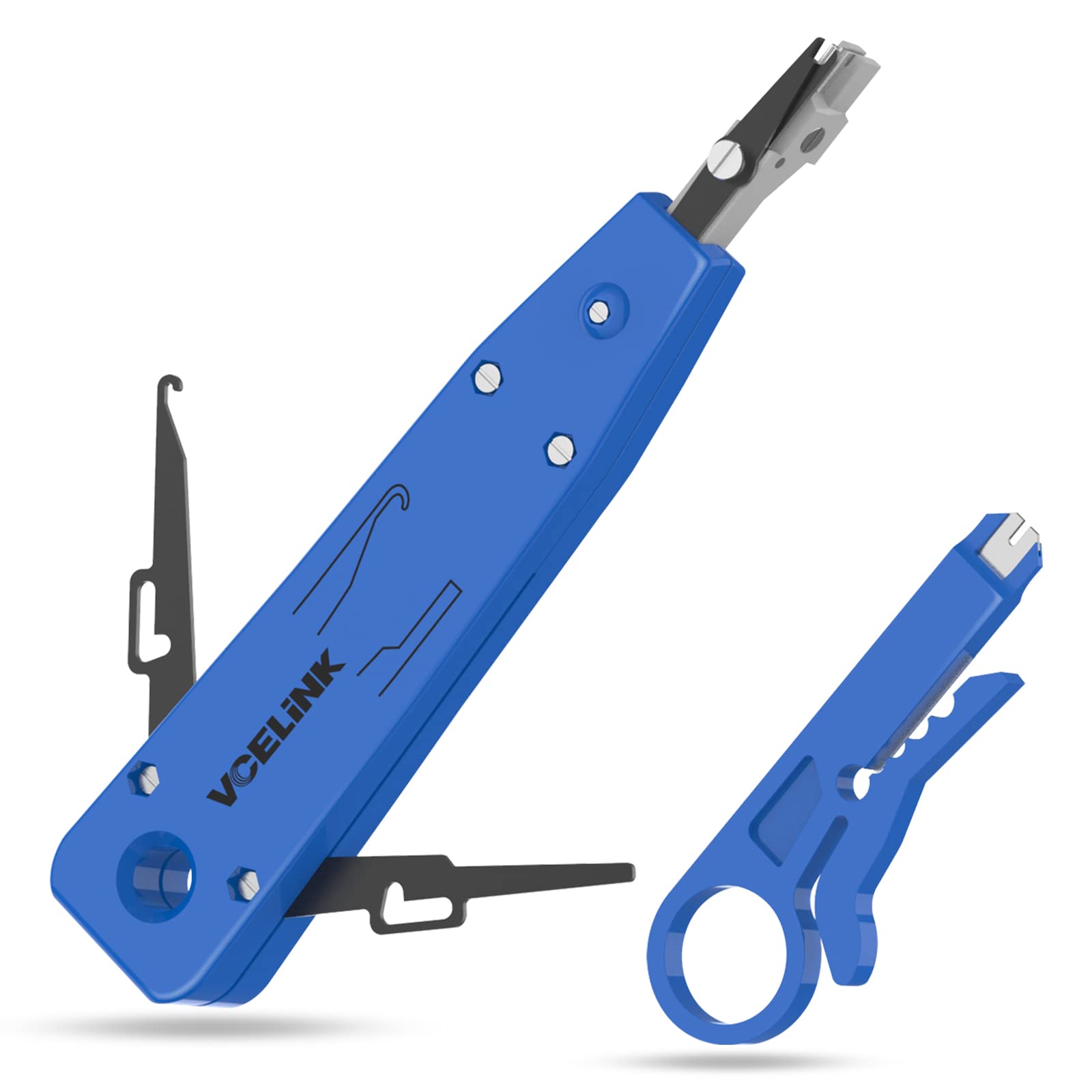 VCELINK Punch Down Tool, Ethernet Krone Tool for RJ45 Socket Cat5/Cat6/Cat7 & Telephone Cable, Impact IDC Network Punch Down Tool with Wire Stripper Combo in Blue