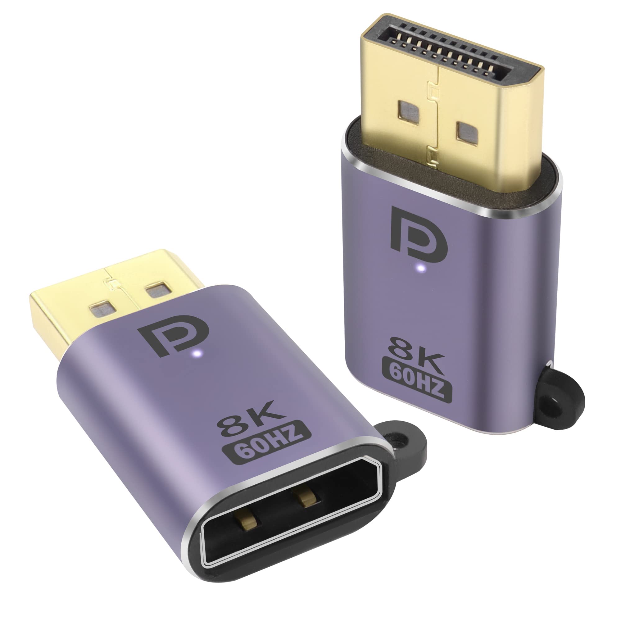 QIANRENON DP to DP Adapter 8K@60Hz DP1.4 Male to DP1.4 Female DisplayPort Connector Extend DP DisplayPort, with hole and LED light, for HDTV Laptop Monitor Home Theatre, 2Pcs