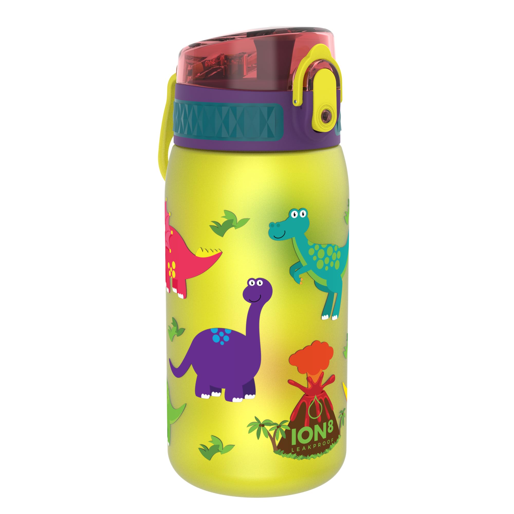 Ion8 Kids Water Bottle, 350 ml/12 oz, Leak Proof, Easy to Open, Secure Lock, Dishwasher Safe, BPA Free, Carry Handle, Hygienic Flip Cover, Easy Clean, Odour Free, Carbon Neutral, Dinosaur — image 1