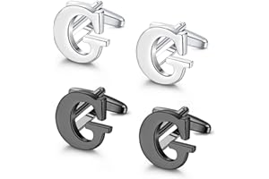 UBGICIG 2 Pairs Cufflinks for Men Personalized Initial Cufflinks Stainless Steel Letter Cuff Links Elegant Tuxedo Shirt Cuff Links Silver/Black Alphabet A-Z Mens Cufflinks With Box Father's Day Gifts Business Wedding Anniversary
