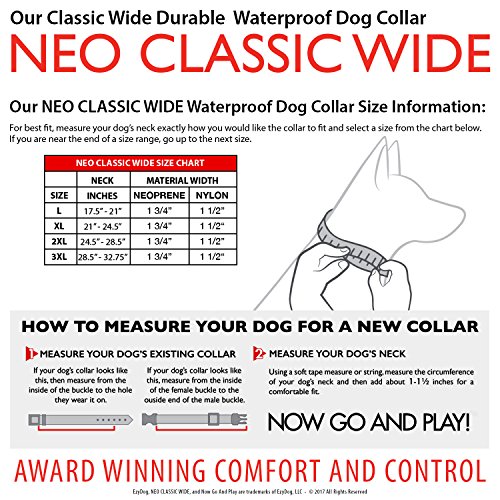 EzyDog Neo Classic Wide Neoprene No Stink Waterproof Dog Collar for Large Dogs Reflective for