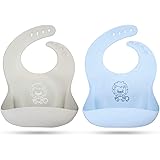 Lot de 2 bavoirs en silicone pour bébés et tout-petits - Approuvés par la FDA - Étanches, réglables et confortables - 100 % s