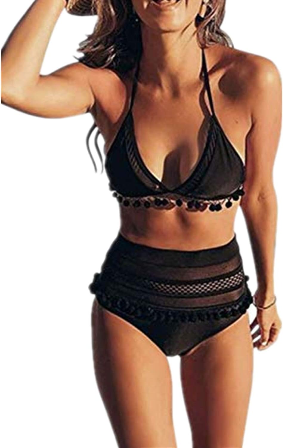 YHBAO Women's High Waisted Two Pieces Bikini Set Halter Straps Tassel Swimsuits