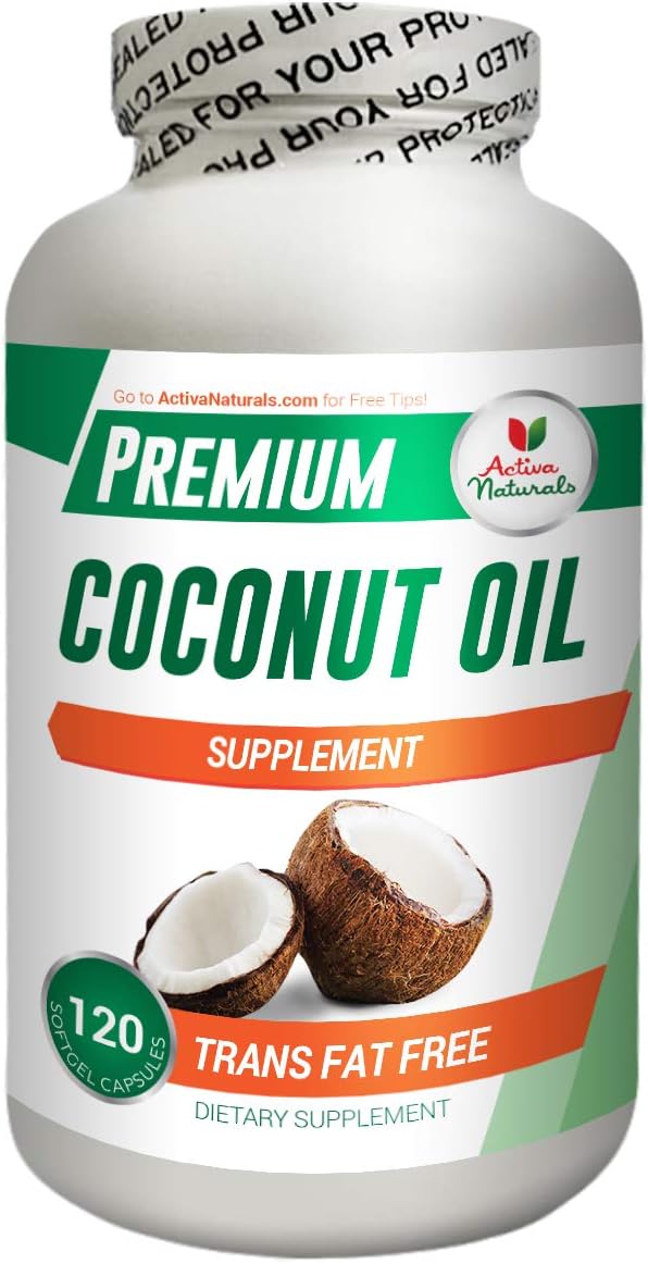 Coconut Oil Softgels with Extra Virgin, Cold Pressed and Unfiltered 120 Supplement Capsules to Support Hair, Skin, Nails, Heart, Brain and Weight Management - 2-Month Pills