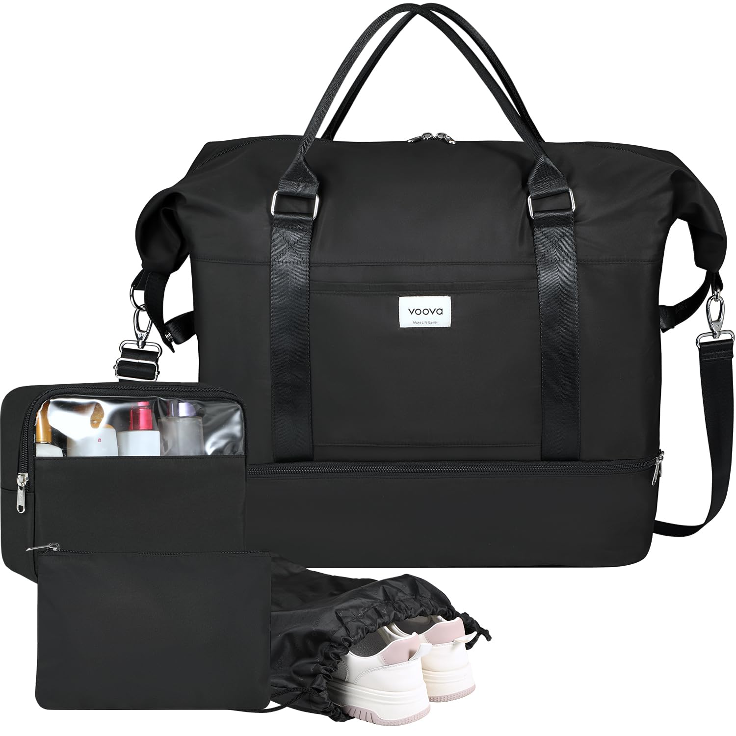 Photo 1 of ***ONE SINGLE BAG***
Voova Weekender Bags for Women, Large Travel Duffle Bag for Personal Item Travel with Shoes Compartment, for Men, Gym, Hospital, Yoga (Black)