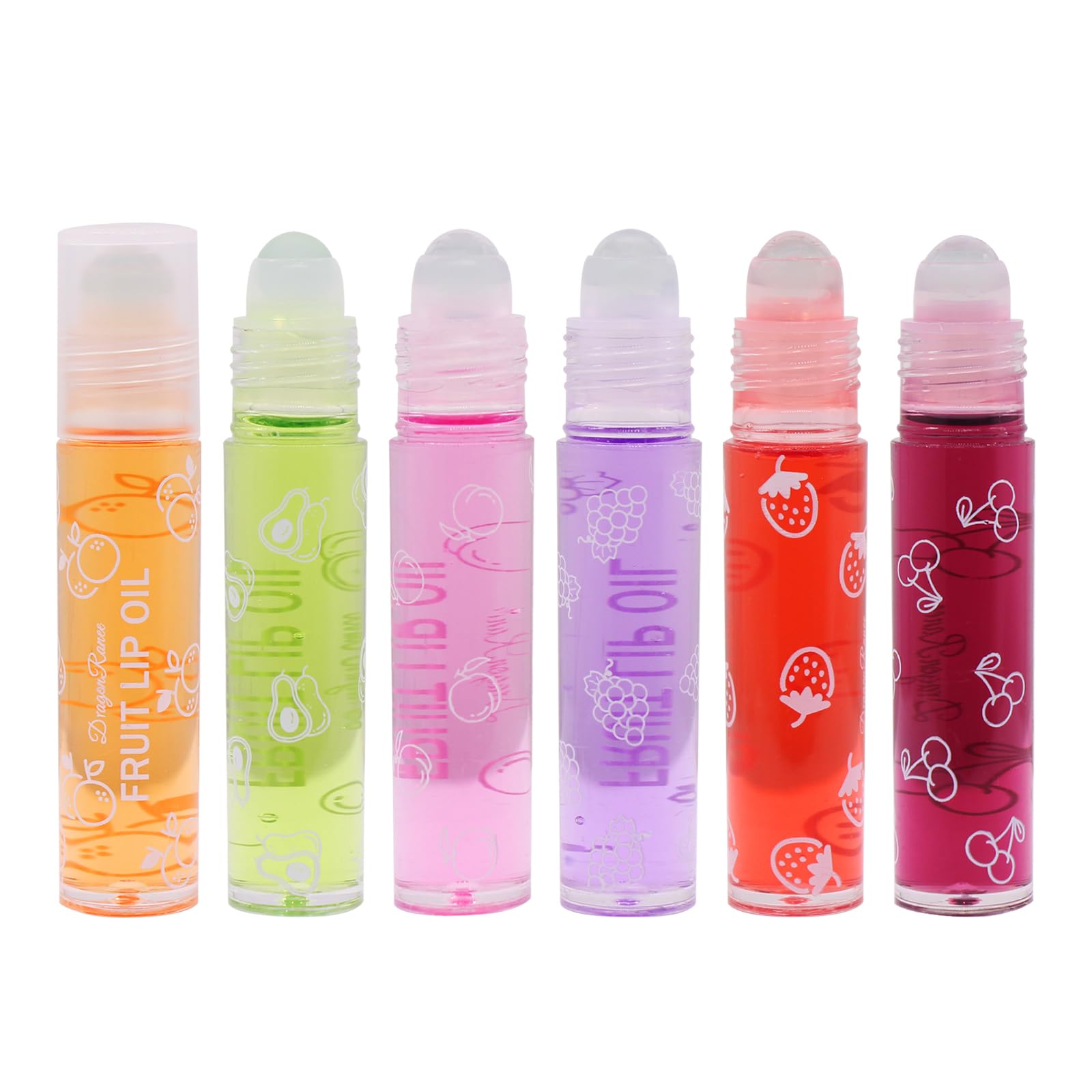 Roll-on Lip Gloss Set, Lip Balm Lip Oil Set, Lip Shiner Roll-On, Fruit Flavoured Moisturising Lip Oil Shimmering Liquid Lipstick, Long Lasting Nourishment for Lips (6 Pieces)